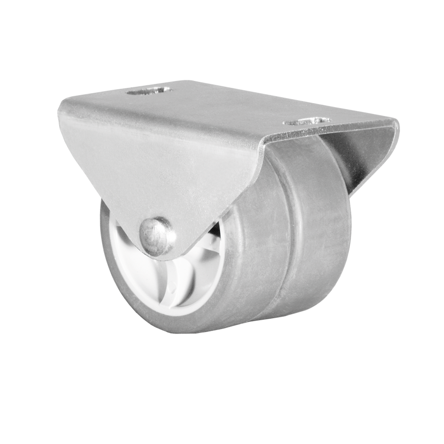 KARWEG Ø50 mm Kastenbockrolle, 2 Räder, weiche Lauffläche, grau, mit Platte.