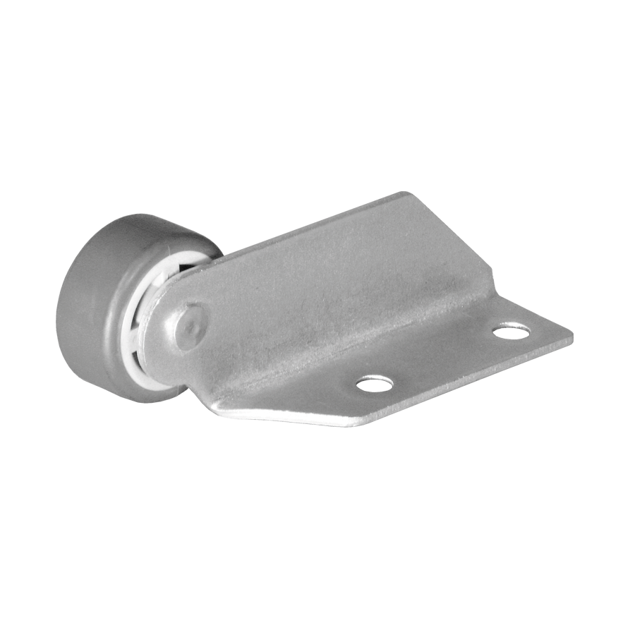 KARWEG Winkel 22 x 50 mm, verzinkt, mit Rolle Ø 30 mm, weich, links, 2 Löcher, grau.