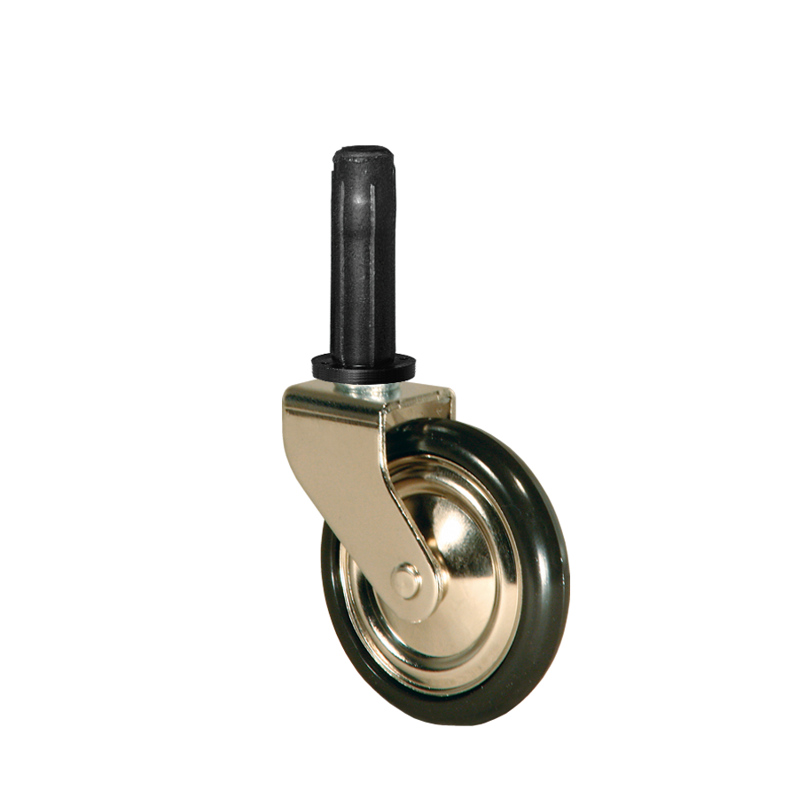 Eine Teewagenrolle Ø 50 mm, vernickelt, Stift Ø 7 × 32 mm, KARWEG GmbH & Co. KG auf weißem Hintergrund.