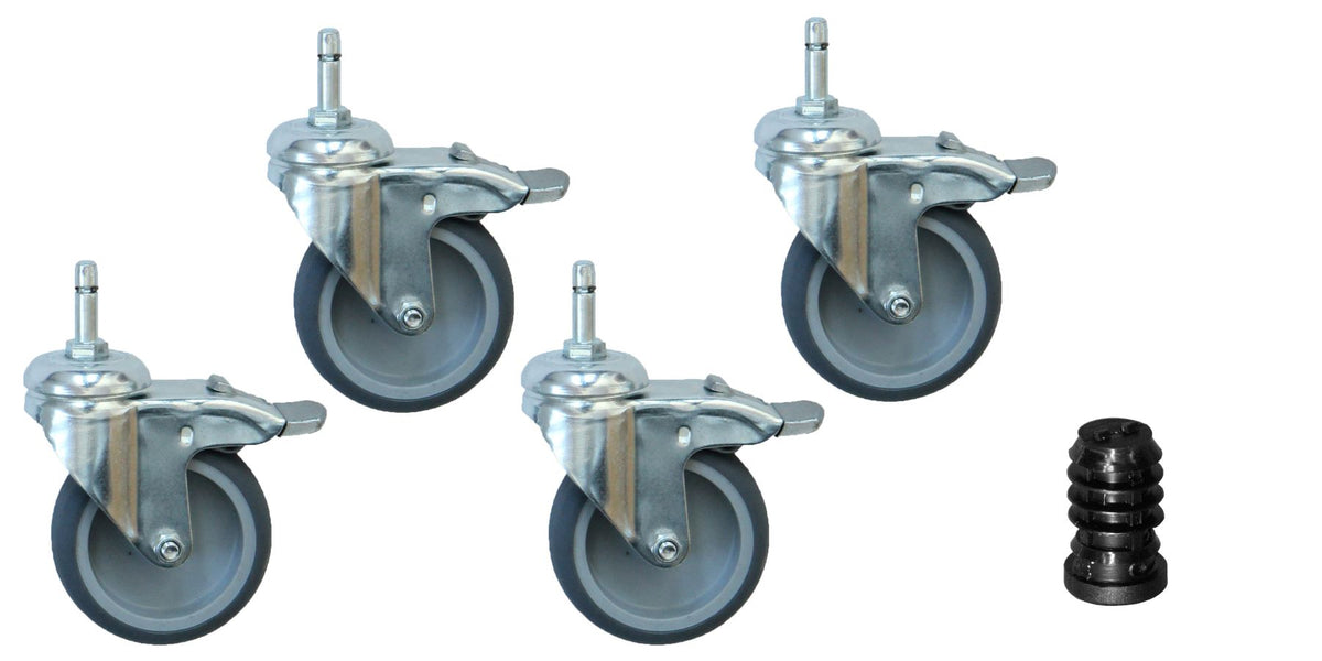 4er-Set Total-Lock-Lenkrollen (Ø 75 mm) für 14-mm-Rohr, von KARWEG GmbH & Co. KG, Ausführung in Schwarz/Weiß.
