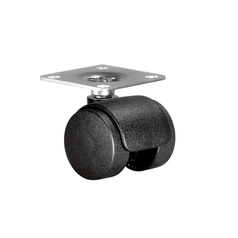 KARWEG 35 mm Doppelrolle, harte Lauffläche, Anschraubplatte 40 × 40 mm, schwarz.