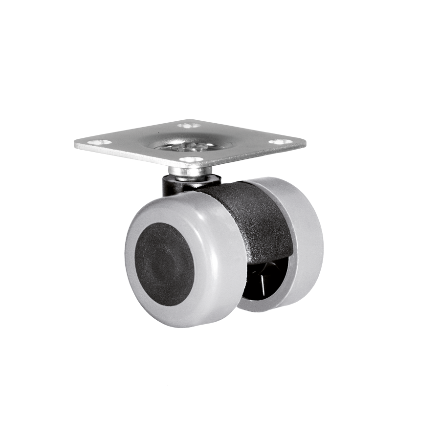 Doppelrolle Ø 35 mm, weiche Lauffläche, grau, Platte 40 × 40 mm, KARWEG GmbH & Co. KG.