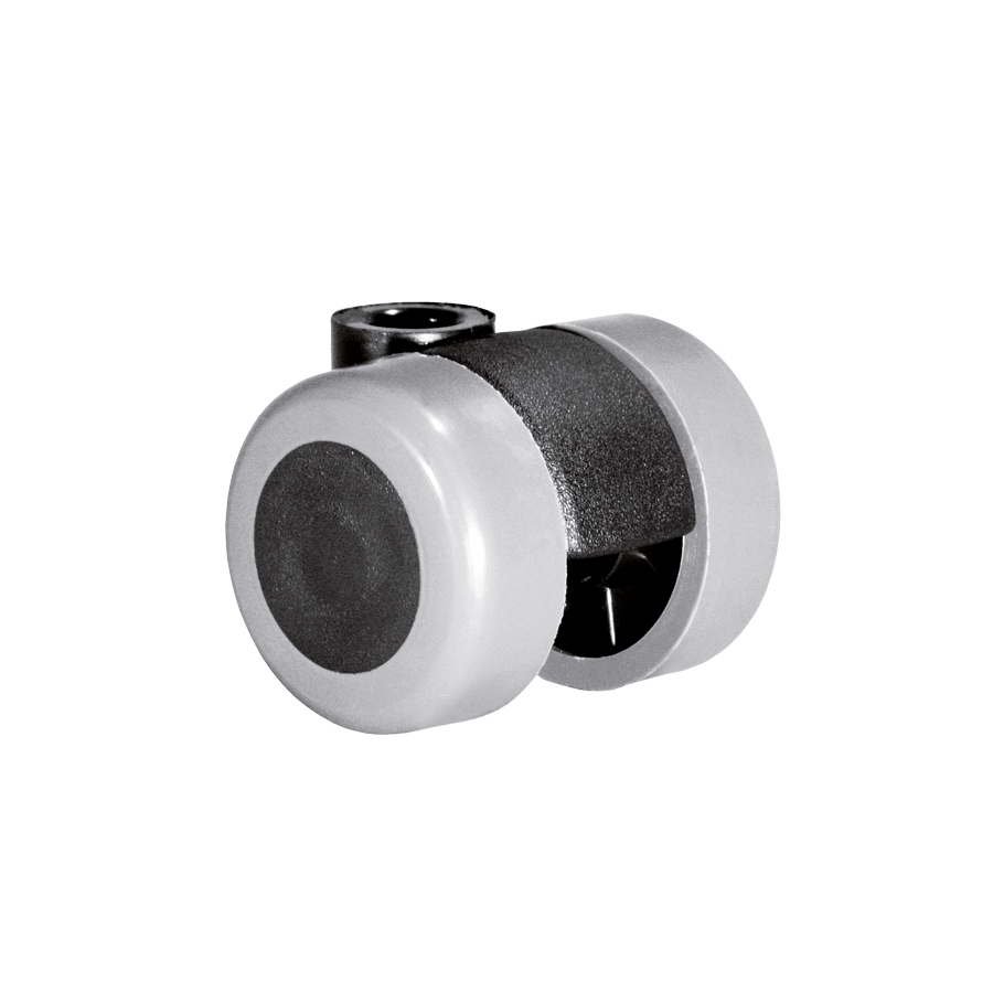 KARWEG Doppelrolle Ø 35 mm, grau, weiche Lauffläche für harte Böden auf weißem Untergrund.