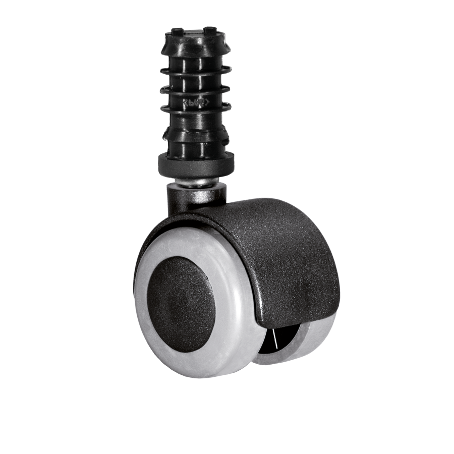 KARWEG Doppelrolle Ø 40 mm, weiche Lauffläche, grau, Befestigung 8 × 58 mm und 10 × 37 mm.