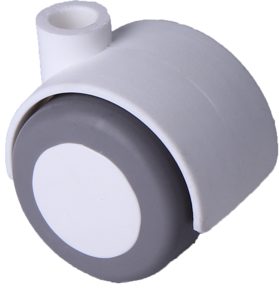 KARWEG Doppelrolle Ø 40 mm, weiche Lauffläche grau/weiß, Bohrung Ø 8 mm für harte Böden.