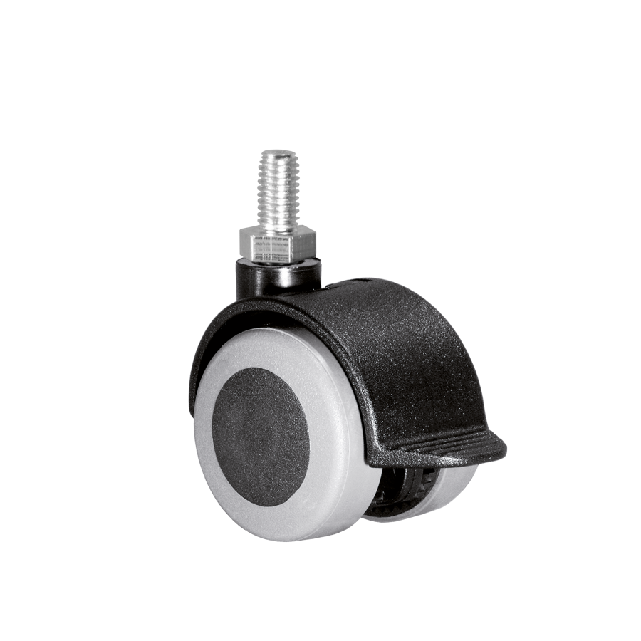 KARWEG Doppelrolle Ø 40 mm, grau, Feststeller, Gewindestift M8x15 mm für harte Böden.