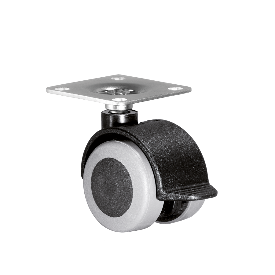 KARWEG Doppelrolle Ø 40 mm, grau, weiche Lauffläche, mit Feststeller und 40 × 40 mm Platte.