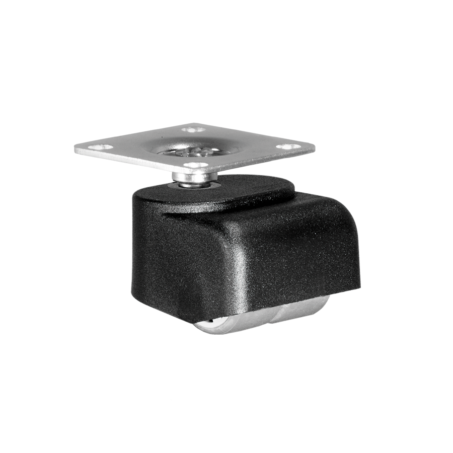 KARWEG Walzenrolle Ø 25 mm, Doppelbereifung, weich, Platte 40 × 40 mm, schwarz/silber.