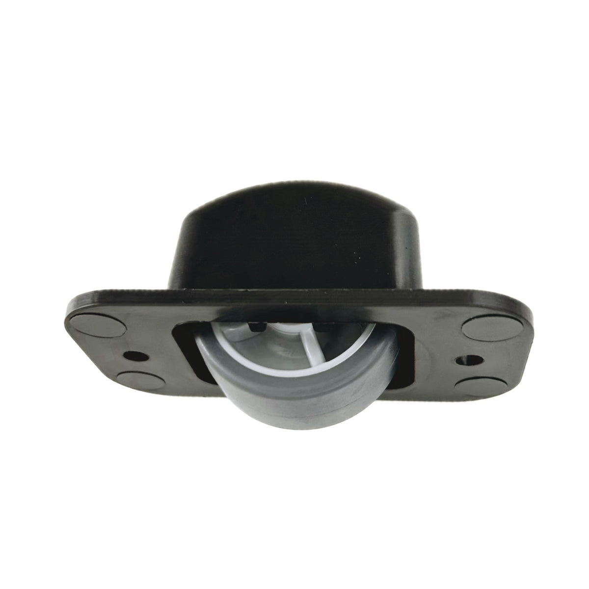 KARWEG Bettkastenrolle, schwarz/grau, Ø 40 mm, Stahlachse 8 mm, Kunststoffgehäuse, Seitenansicht.