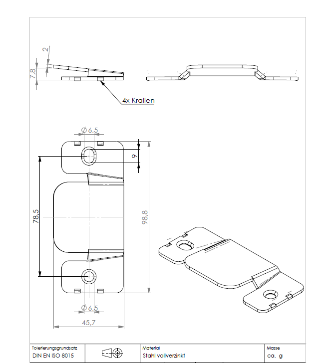 KARWEG Elementverbinder, 1 Satz (2 Stück), Technische Zeichnung mit Maßen und Ansichten.