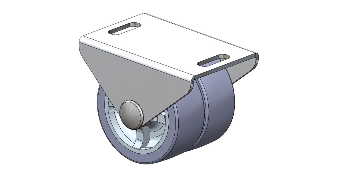 KARWEG Ø50 mm Kastenbockrolle, 2 Räder, weiche Lauffläche – Abbildung zeigt 3D-Rendering.