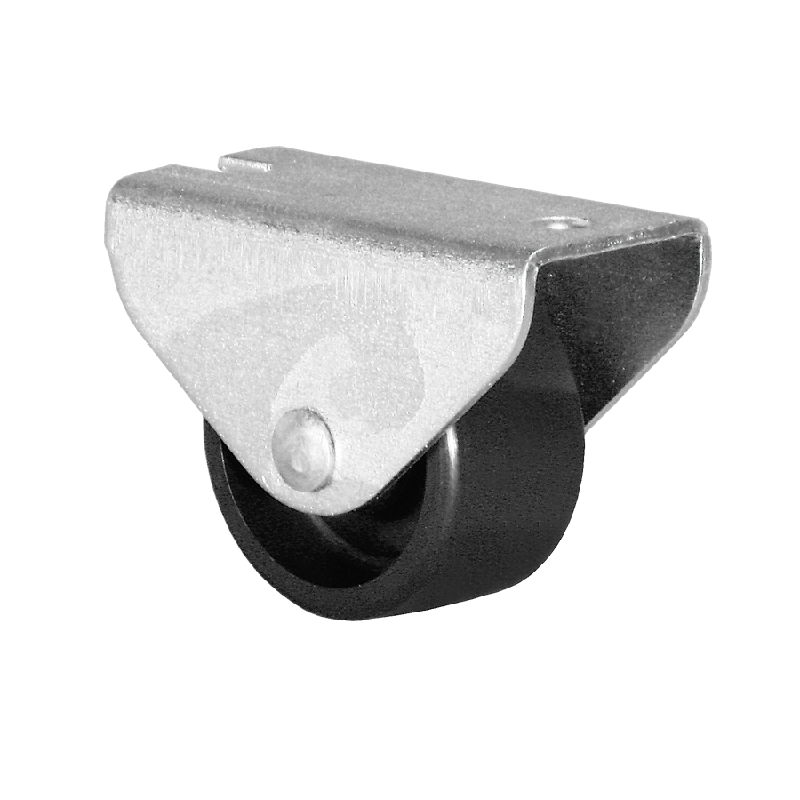 KARWEG Ø25 mm Kastenbockrolle mit harter Lauffläche, Metallhalterung, 1 schwarzes Rad.
