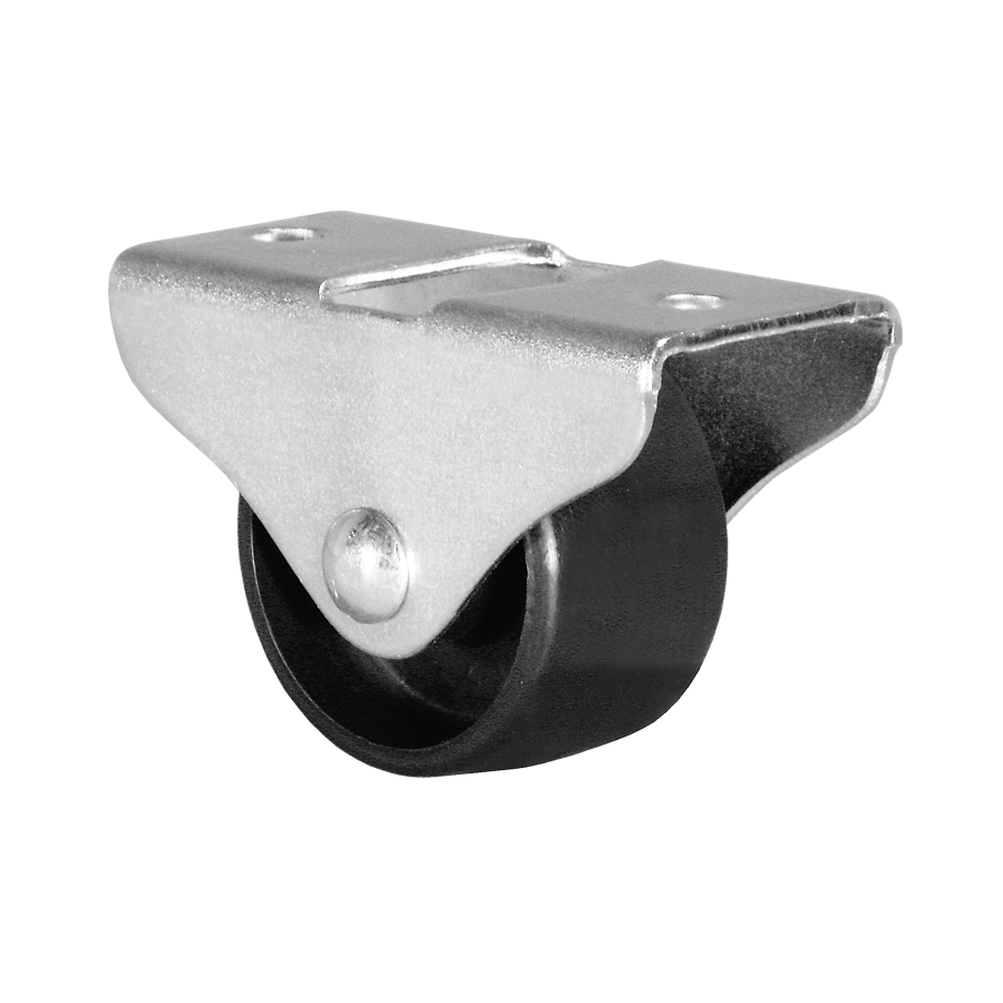 KARWEG Ø 40 mm Kastenbockrolle mit harter Lauffläche für Industrieböden, schwarz/silber.