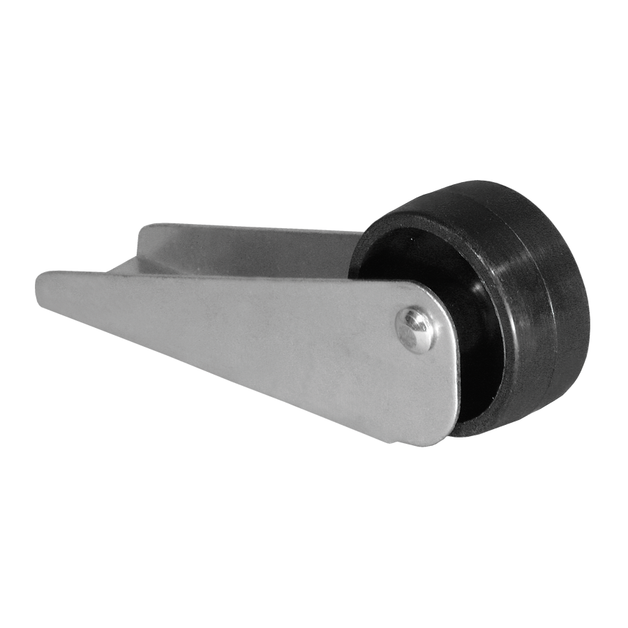 KARWEG Bettkastenrolle 83 x 26 mm, Ø 25 mm, hart, Metallhalterung, Metall/Schwarz auf Weiß.