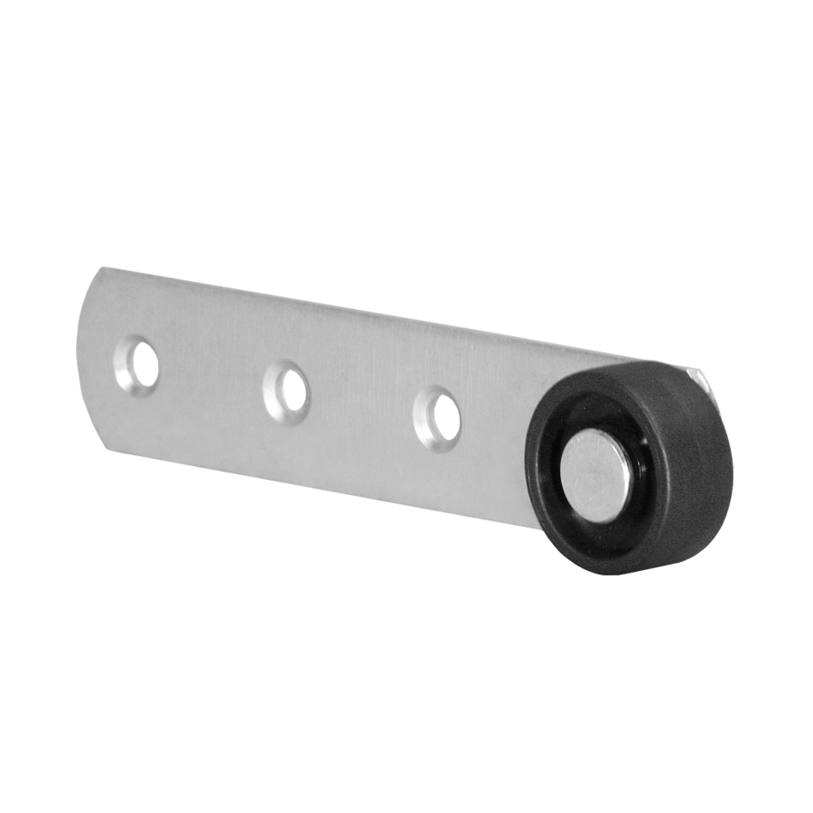 KARWEG Hebel 135 × 28 mm, verzinkt, Rolle Ø 30 mm, harte Lauffläche, schwarzes Gummirad.