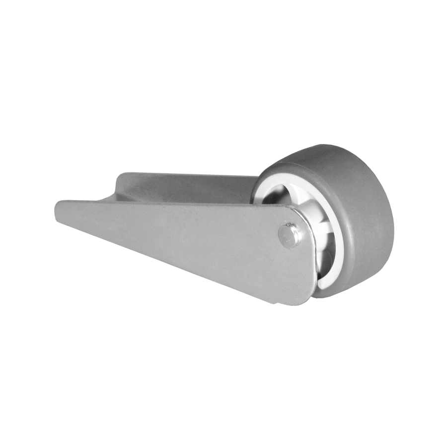 KARWEG Bettkastenrolle 83 x 26 mm, Ø 25 mm, weiche Lauffläche, Metallbügel, Seitenansicht.