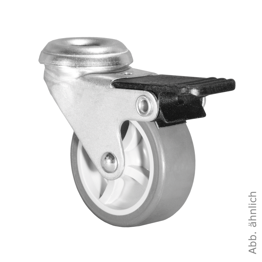 Ø 50 mm Apparaterolle, weich, mit Feststeller, Rückenloch Ø 8,2 mm; KARWEG; weißer Hintergrund.