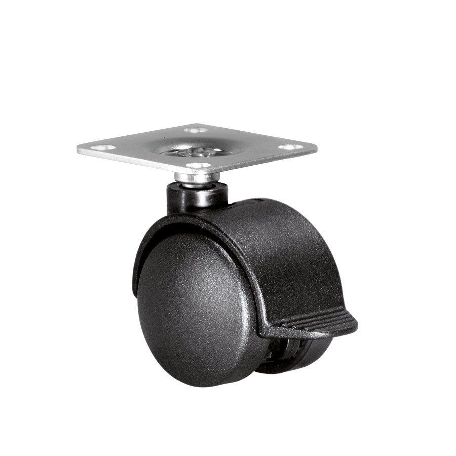 KARWEG Doppelrolle Ø 40 mm, harte Lauffläche, Feststeller, Anschraubplatte 40 × 40 mm.