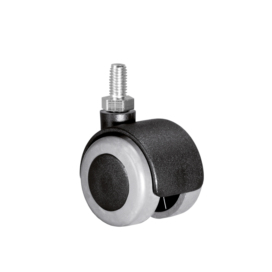 KARWEG Doppelrolle Ø 40 mm, grau, weich, M10x15 mm Gewindestift für harte Böden.
