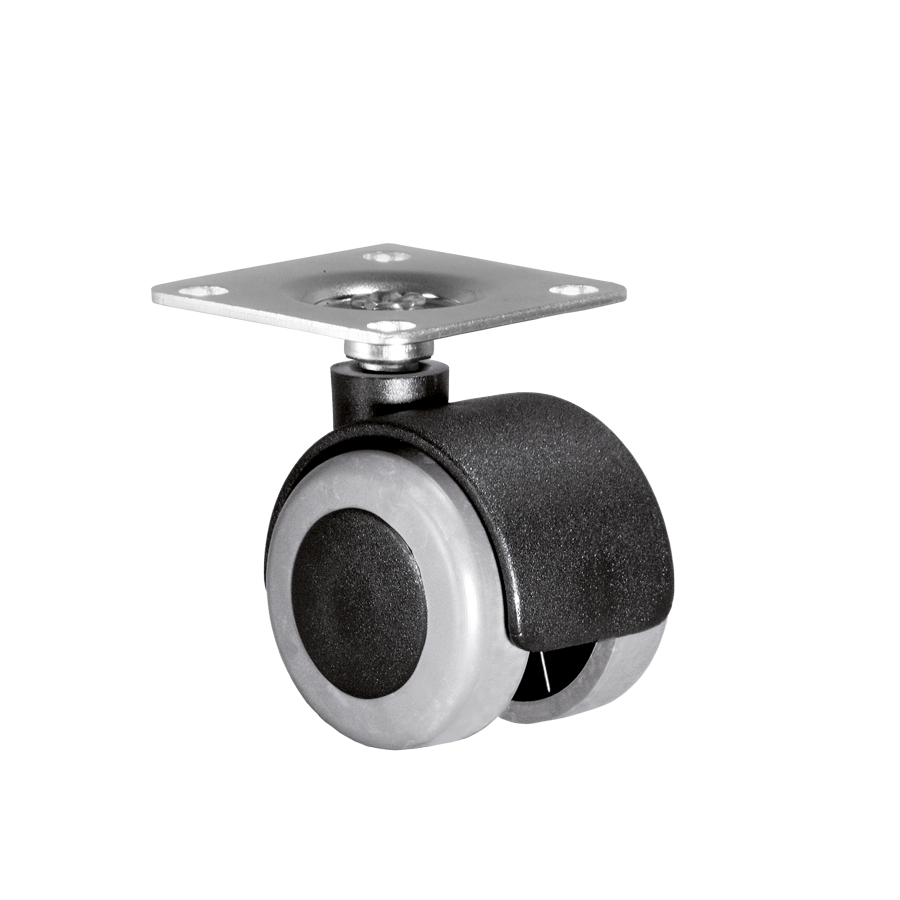 KARWEG Doppelrolle Ø 40 mm, weiche Lauffläche, Anschraubplatte 40 × 40 mm.