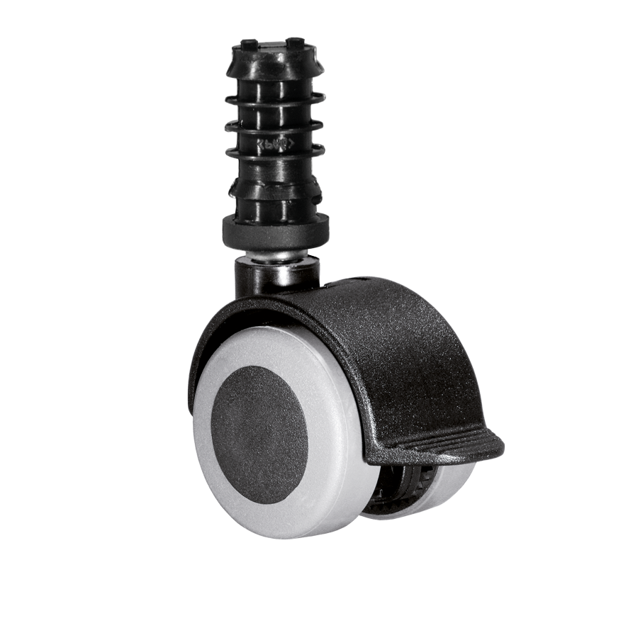 KARWEG Doppelrolle 40 mm, grau, weiche Lauffläche, Feststeller, Hülse 13 × 37 mm auf weißem Hintergrund.