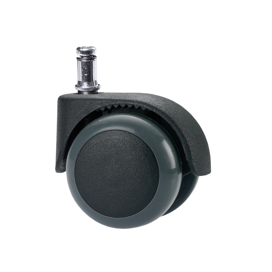 Rollendiscount Bürostuhlrolle 50 mm mit Stoppfunktion, schwarz/grau, Metallstift, einzeln.