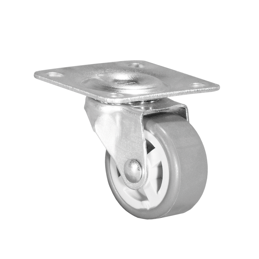 KARWEG Ø30 mm Apparaterolle, weiche Lauffläche, Anschraubplatte 40 × 40 mm, grau/weiß.