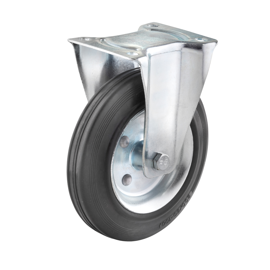 Ø80 mm Bockrolle mit Anschraubplatte, Vollgummi, KARWEG GmbH & Co. KG, auf weißem Hintergrund.