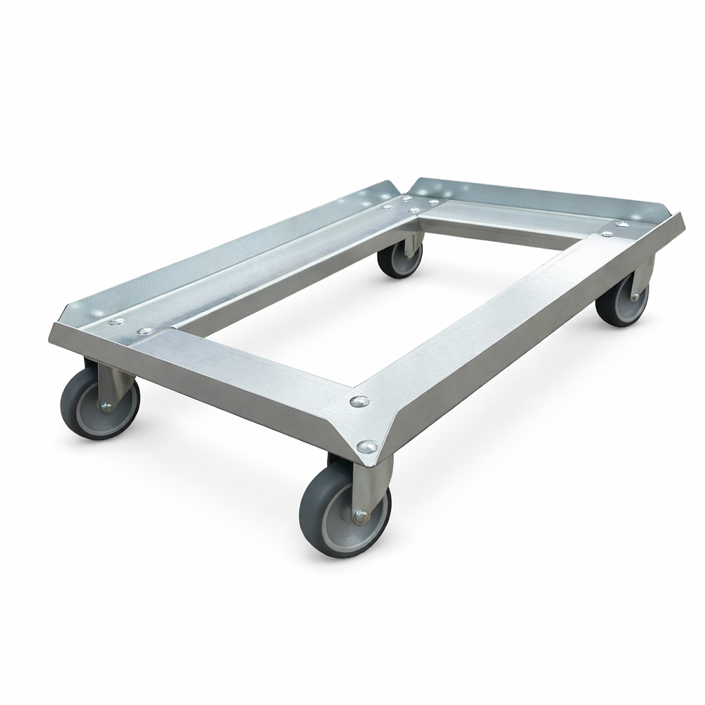 Rollendiscount Euroboxen-Rollwagen 600 x 400, 4 Lenkrollen, stabil aus Stahlblech.