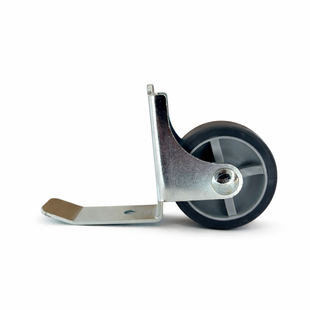 Rollendiscount Rolle mit Kippschutz, Ø 50 mm, weiche Lauffläche, 2 Bohrungen, in Weiß.