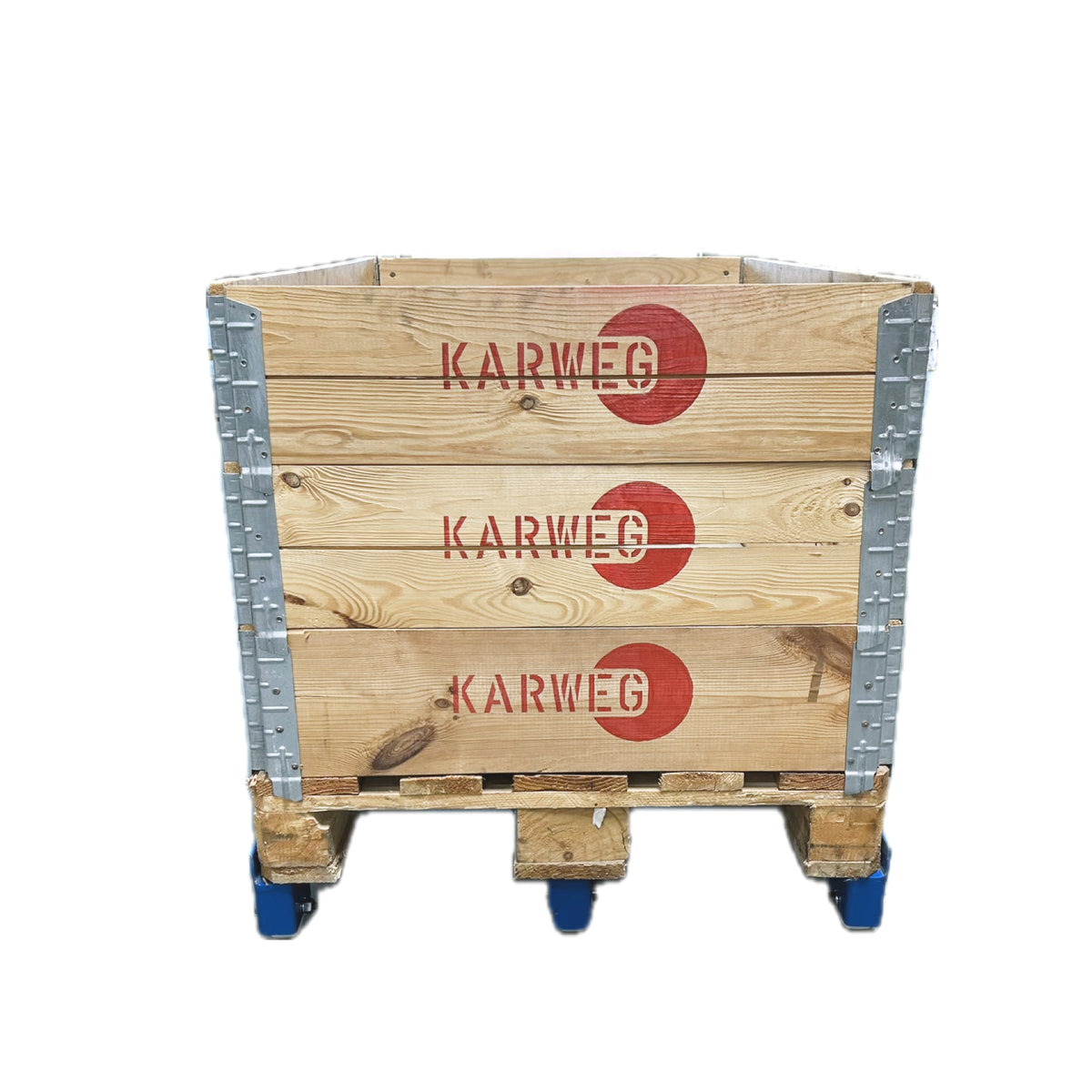 KARWEG Europaletten-Rollwagen: 1000 kg, 5 Nylonrollen, niedrige Bauhöhe, für Gabelstapler geeignet.