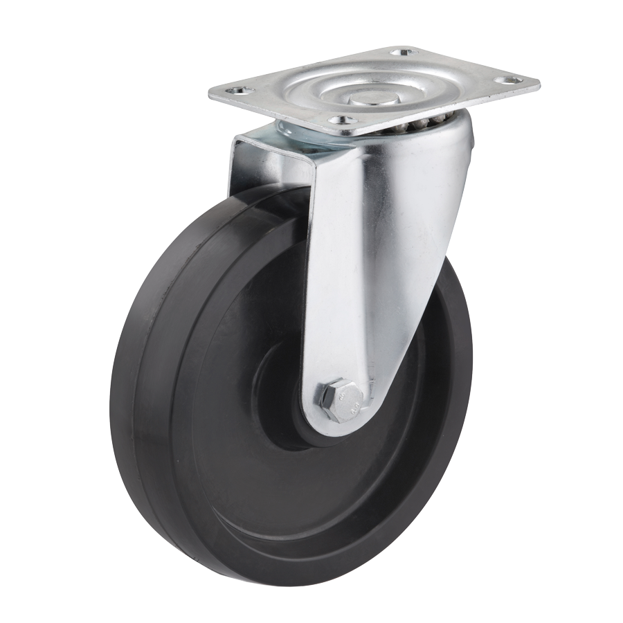 KARWEG Ø150 mm Duroplast-Lenkrolle mit Platte, hitzebeständig, Gleitlager, schwarz.
