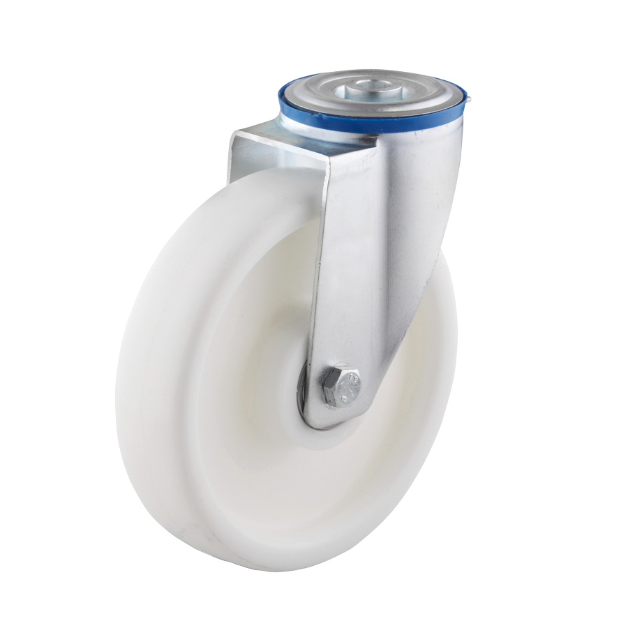 KARWEG Ø150 mm Lenkrolle, Polypropylen-Rad, Rückenloch, Kugellager, Metallhalterung.