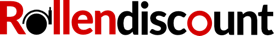 Rollen-Rabatt-Logo mit einem großen schwarzen Rad im Buchstaben R.